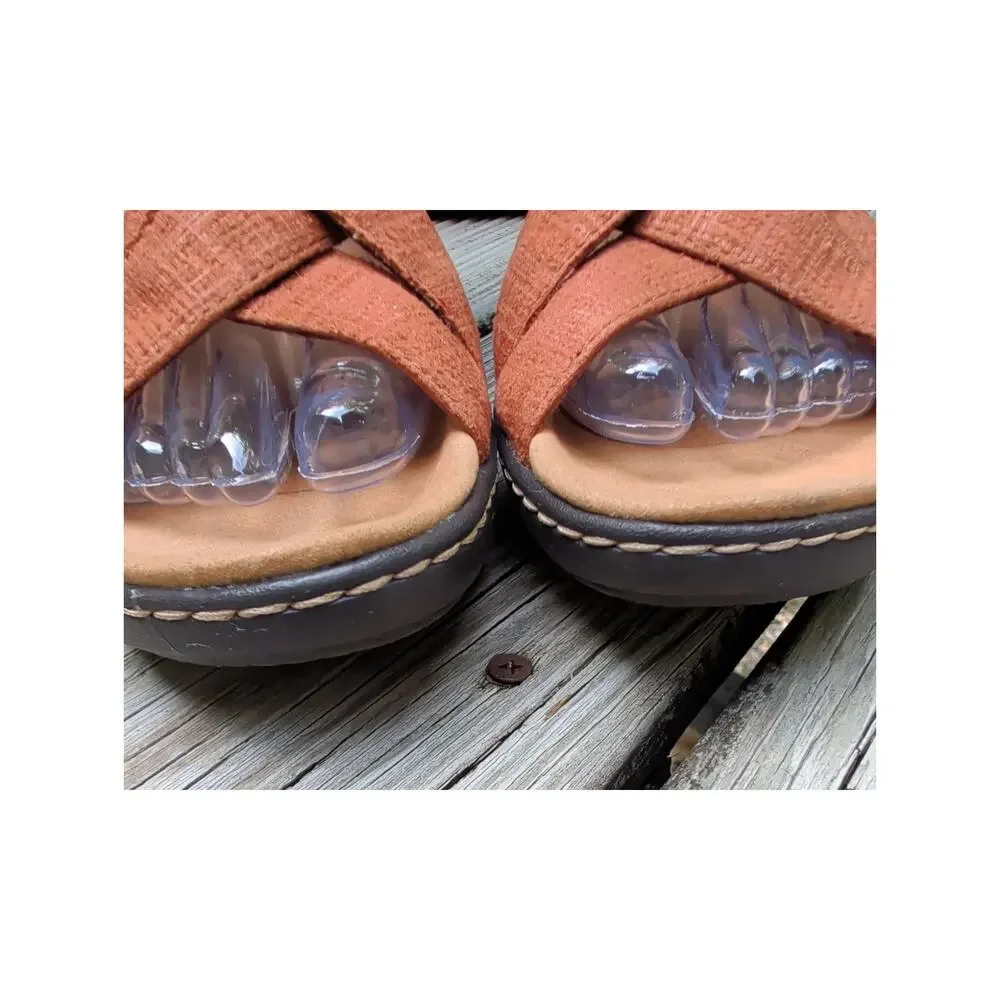 Clarks Collection Merliah Echo Sandals Brown Rust 8.5 Strappy Wedge Foam Footbed